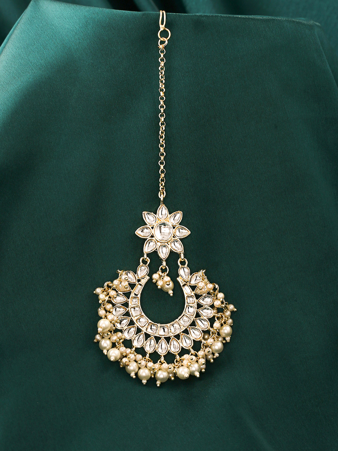 Buy Yellow Chimes Gold Plated Kundan Studded Maangtikka Head