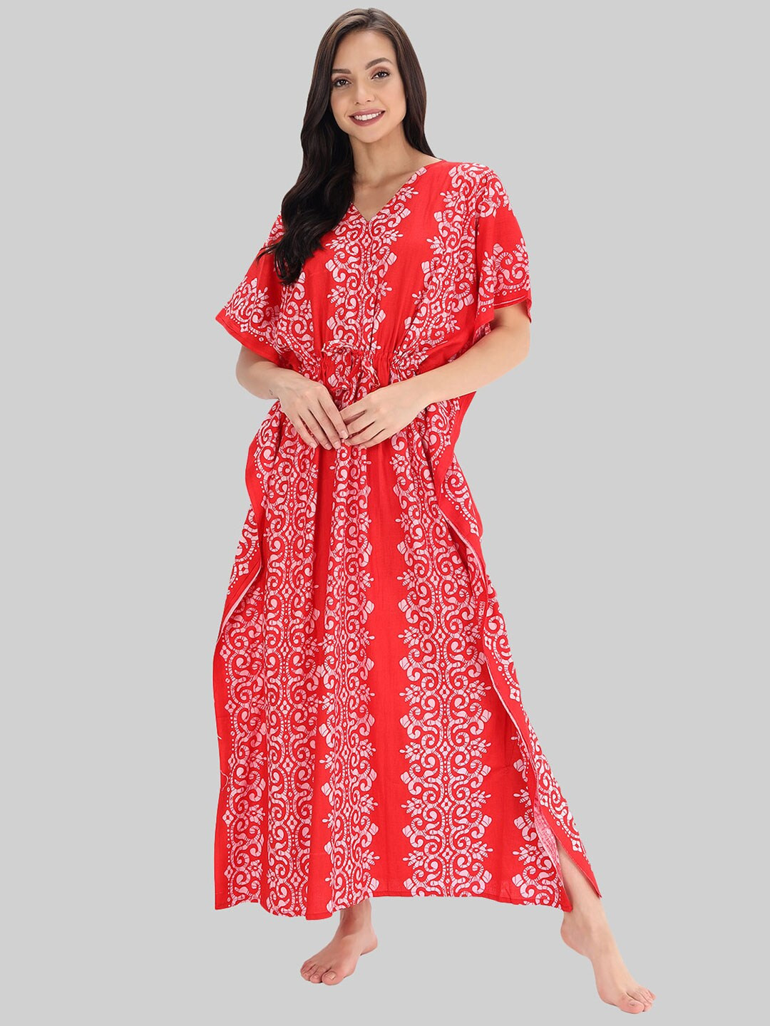 Buy Shararat Red Printed Maxi Pure Cotton Kaftan Nightdress - Nightdress for Women 19040344 | Myntra