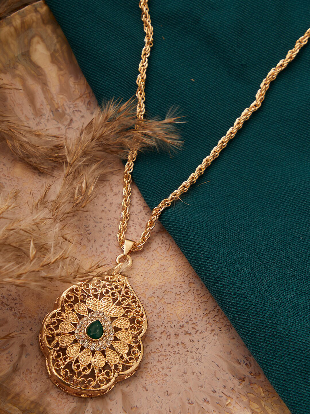 Buy SOHI Green Gold Plated Chain With Pendant Necklace And Chains for