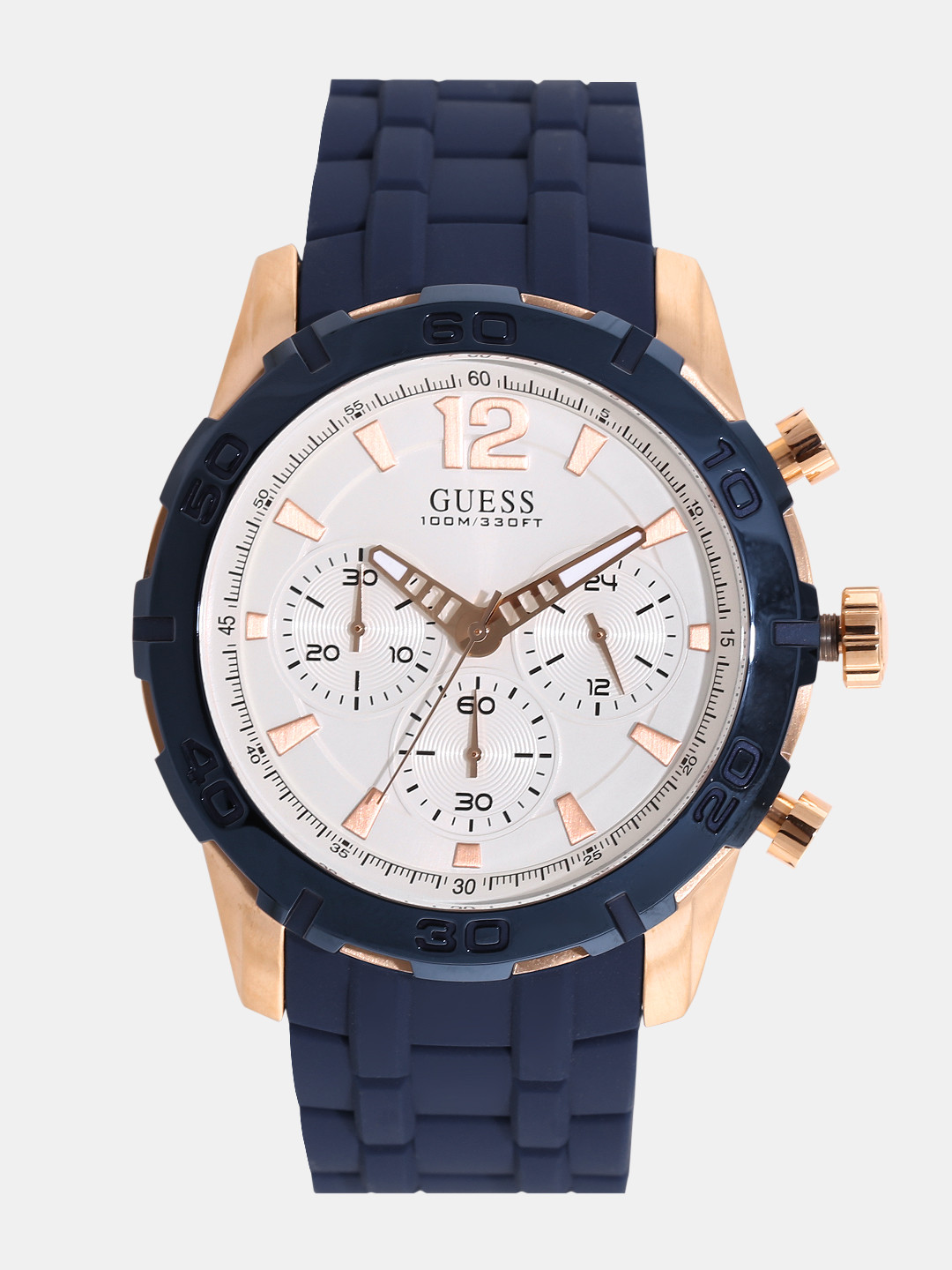 Guess Caliber Chronograph White Dial Blue Silicone Strap Watch for Men - W0864G5