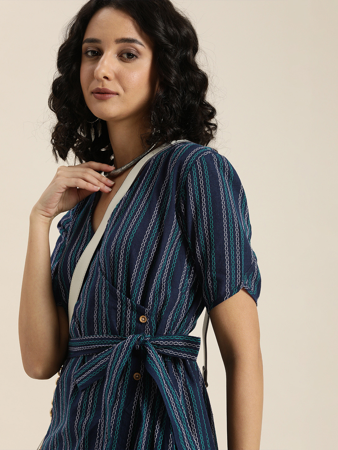 Buy Taavi Woven Legacy Striped Pure Cotton Wrap Dress Ethnic Dresses