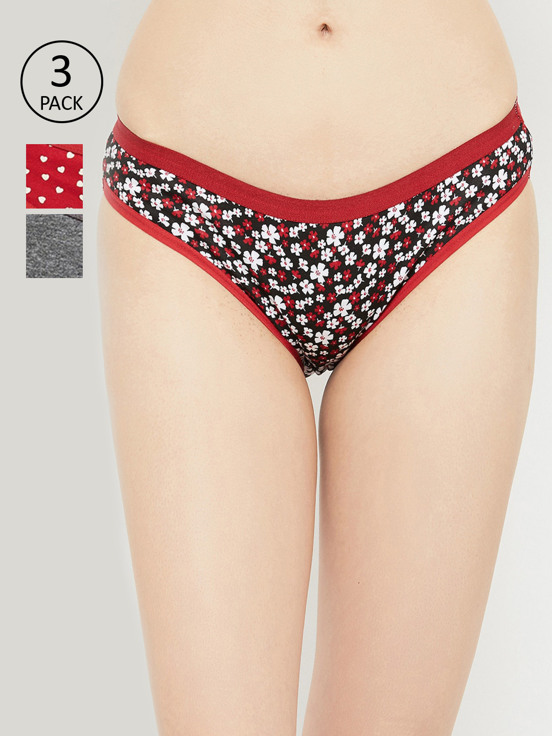 Buy Max Women Grey, Red & Black Briefs Pack Of 3 Briefs for Women
