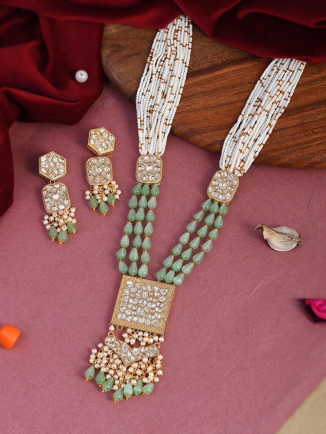 Buy DASTOOR 24 K Gold Plated Green Polki Kundan Studded & Beaded