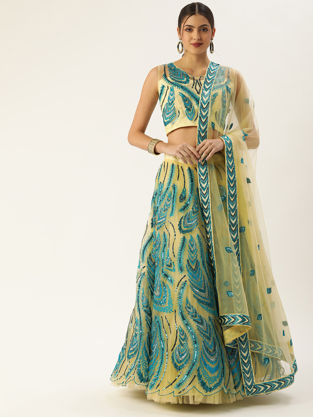 Multicolor Ombre Bandhani Lehenga with Embellished Tasseled Choli & Sequinned Dupatta