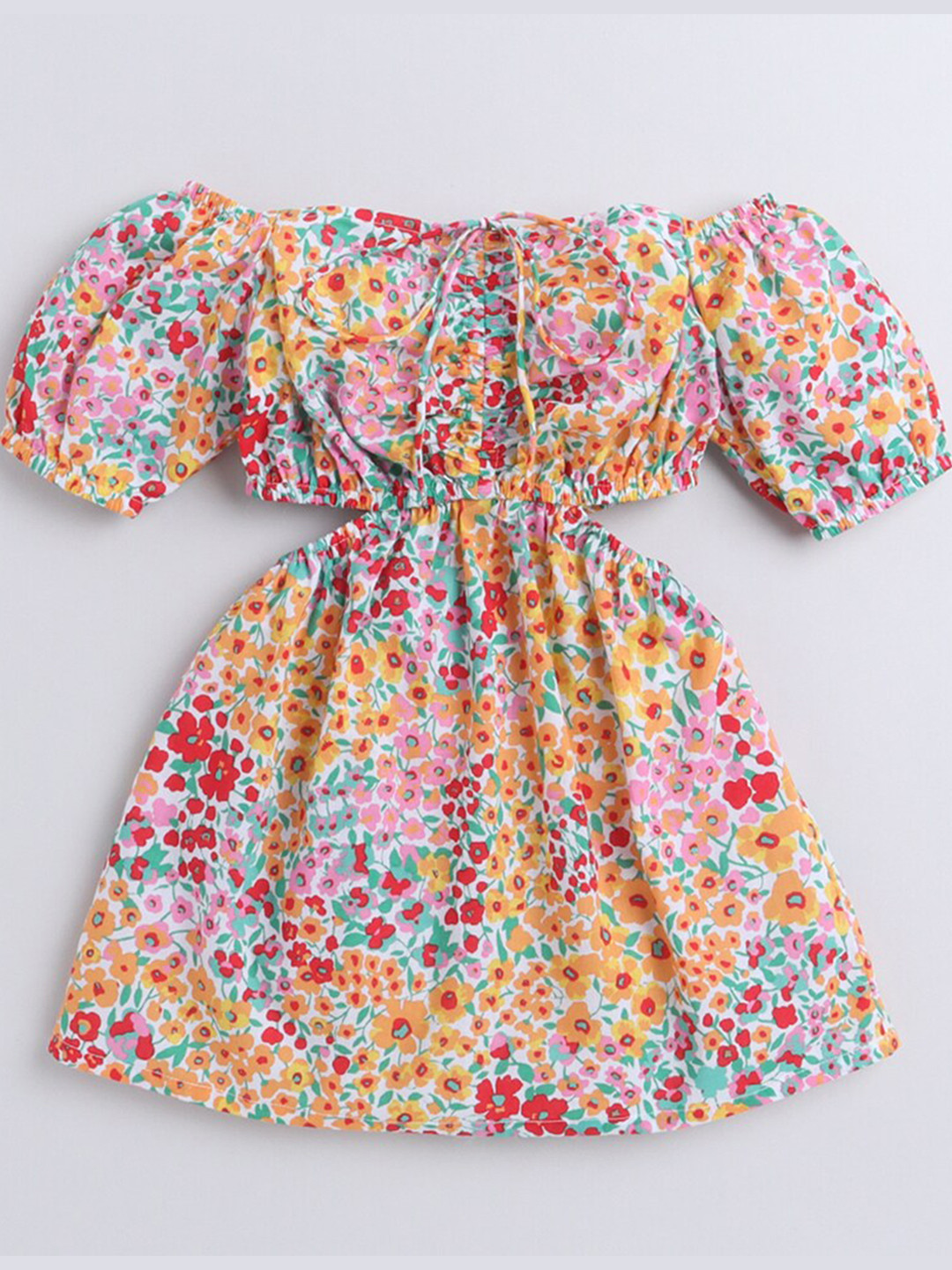 Buy Taffykids Girls Yellow Floral Cotton Off Shoulder Dress Dresses