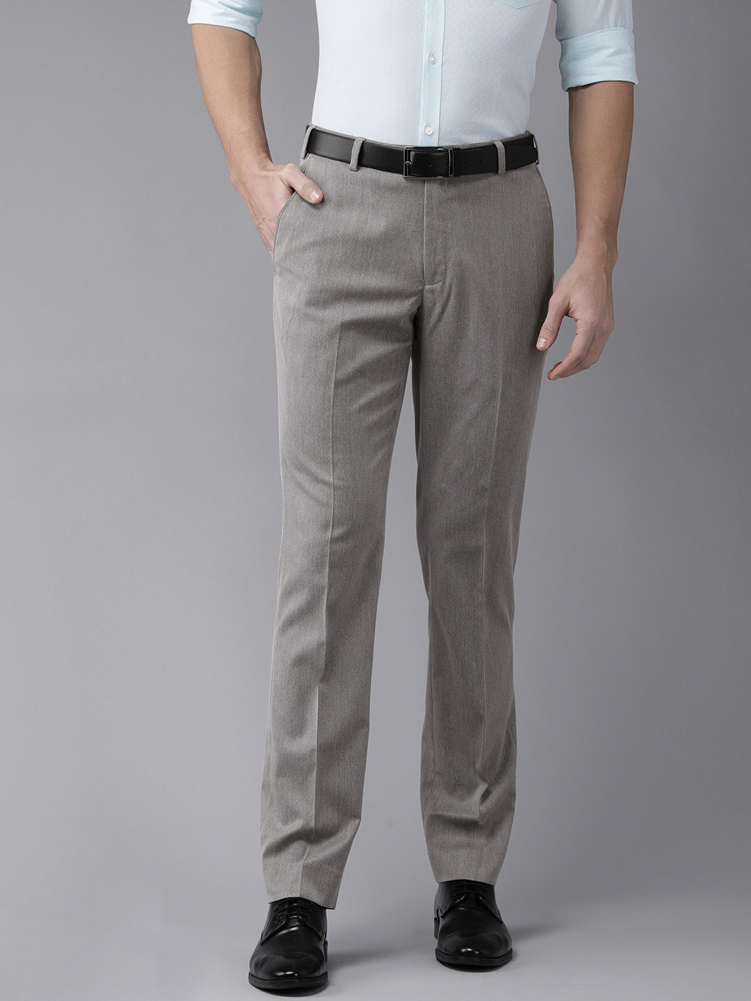Buy Park Avenue Men Grey Solid Smart Fit Formal Trousers - Trousers for ...