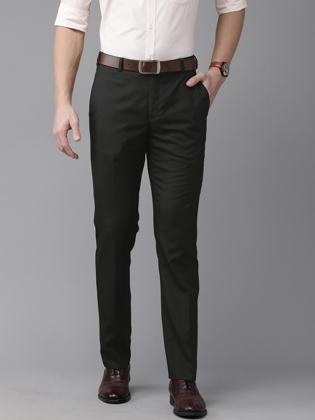 Buy Park Avenue Men Black Checked Smart Fit Formal Trousers - Trousers ...