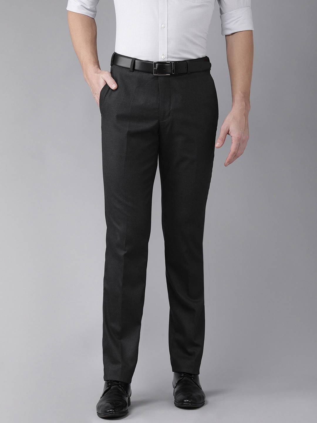 Buy Park Avenue Men Black Solid Smart Fit Formal Trousers - Trousers ...
