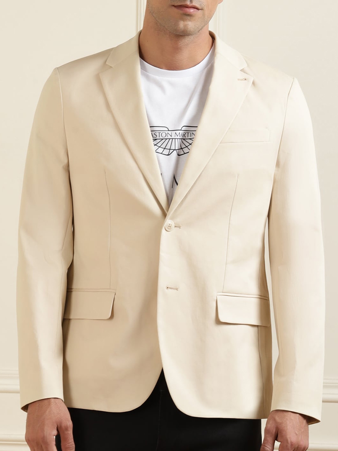 Buy Ted Baker Men Beige Solid Lapel Collar Blazer - Blazers for Men ...