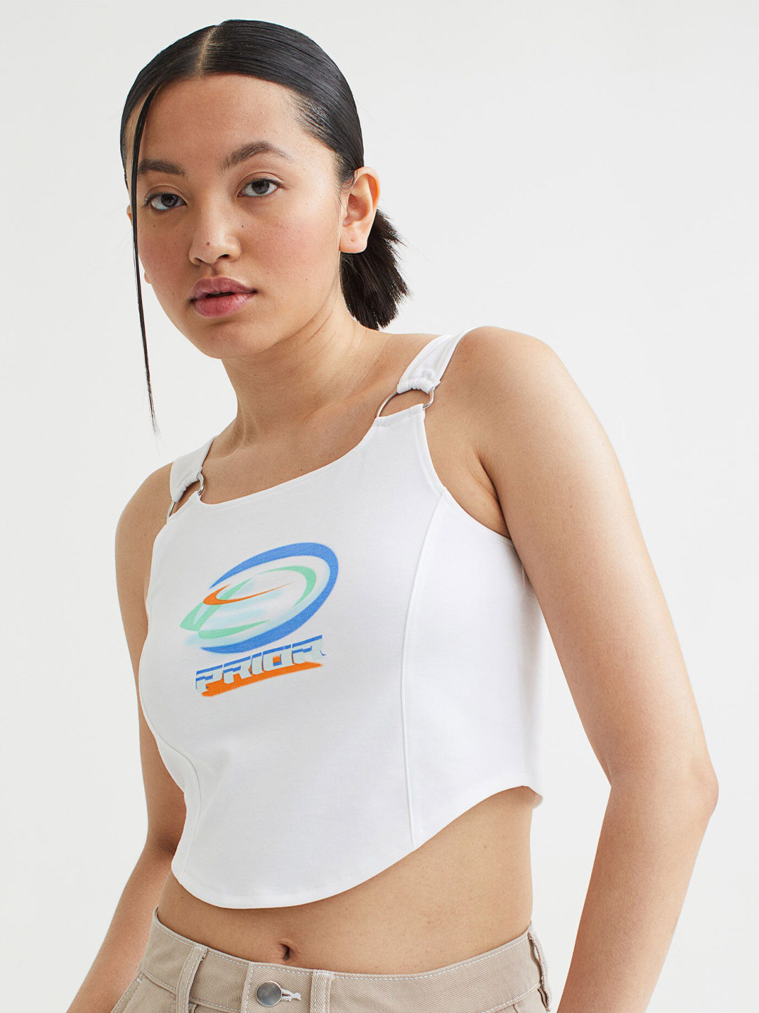 Buy H&M Women White Cropped Printed Vest Top Tops for Women 19049048