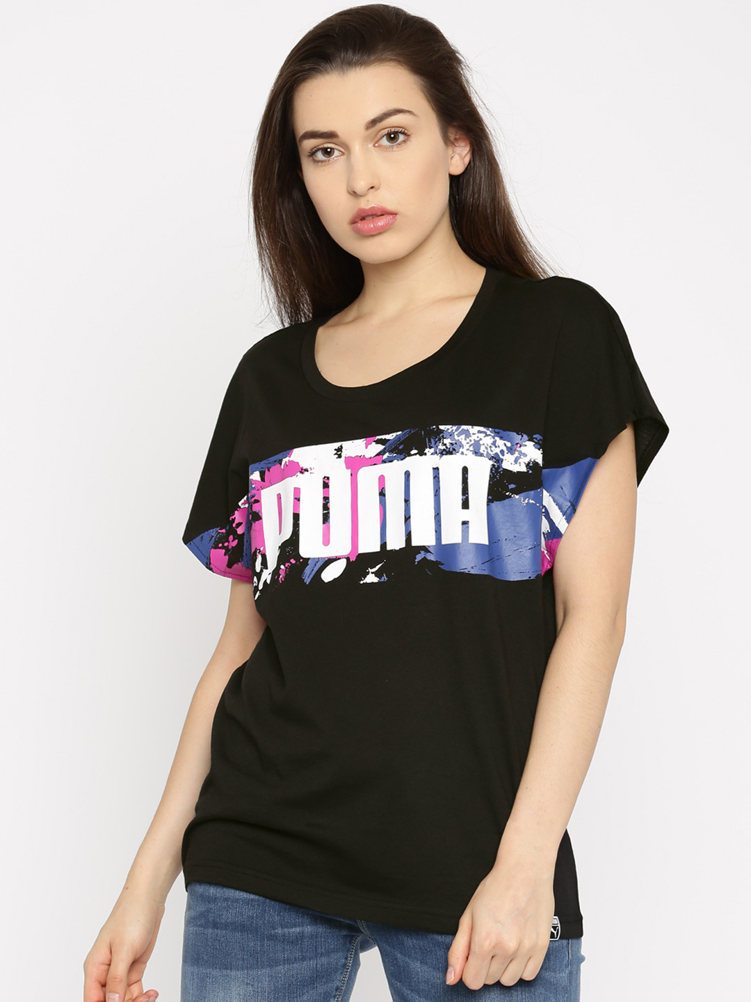 Buy Puma Women Black Printed Round Neck Archive Filled Logo T Shirt