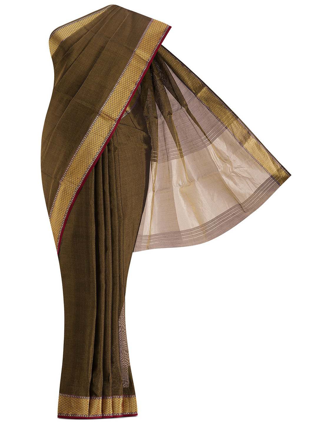 Buy Nalli Next Black & Gold Toned Striped Zari Silk Cotton Saree