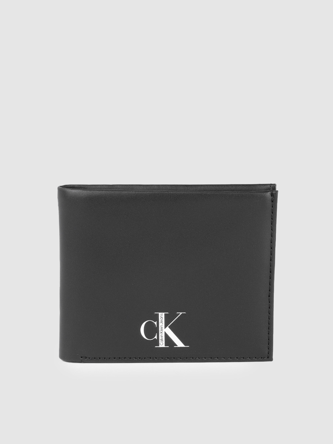 Buy Calvin Klein Jeans Men Black Printed Leather Two Fold Wallet