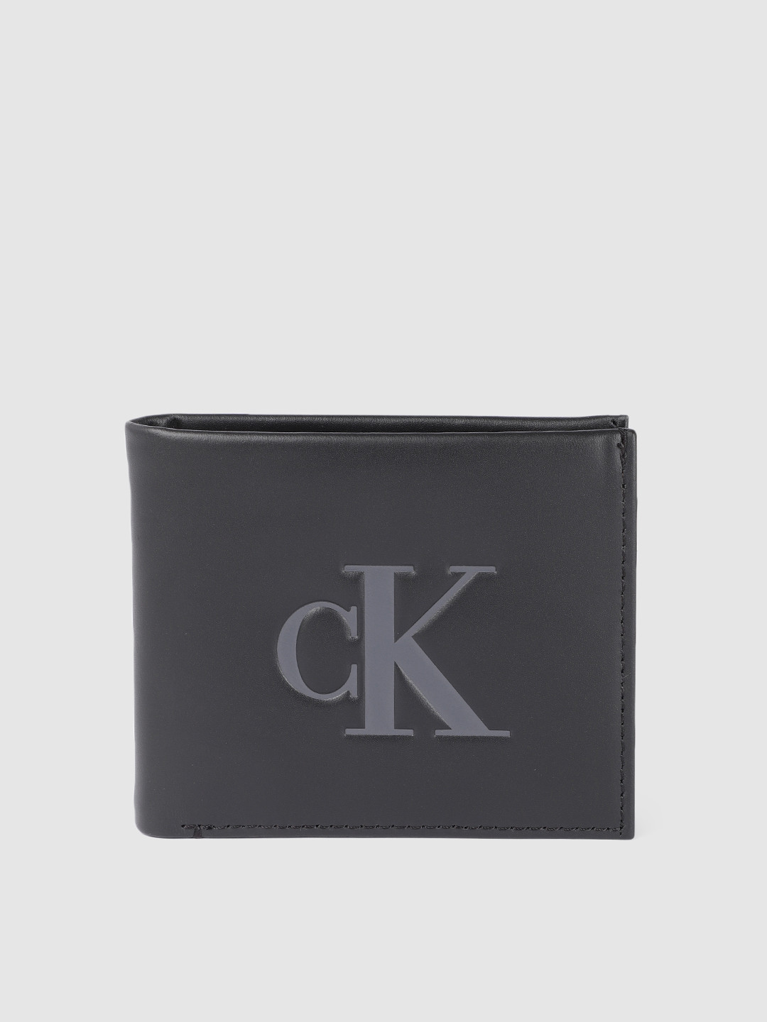 Buy Calvin Klein Jeans Men Black Printed Leather Two Fold Wallet
