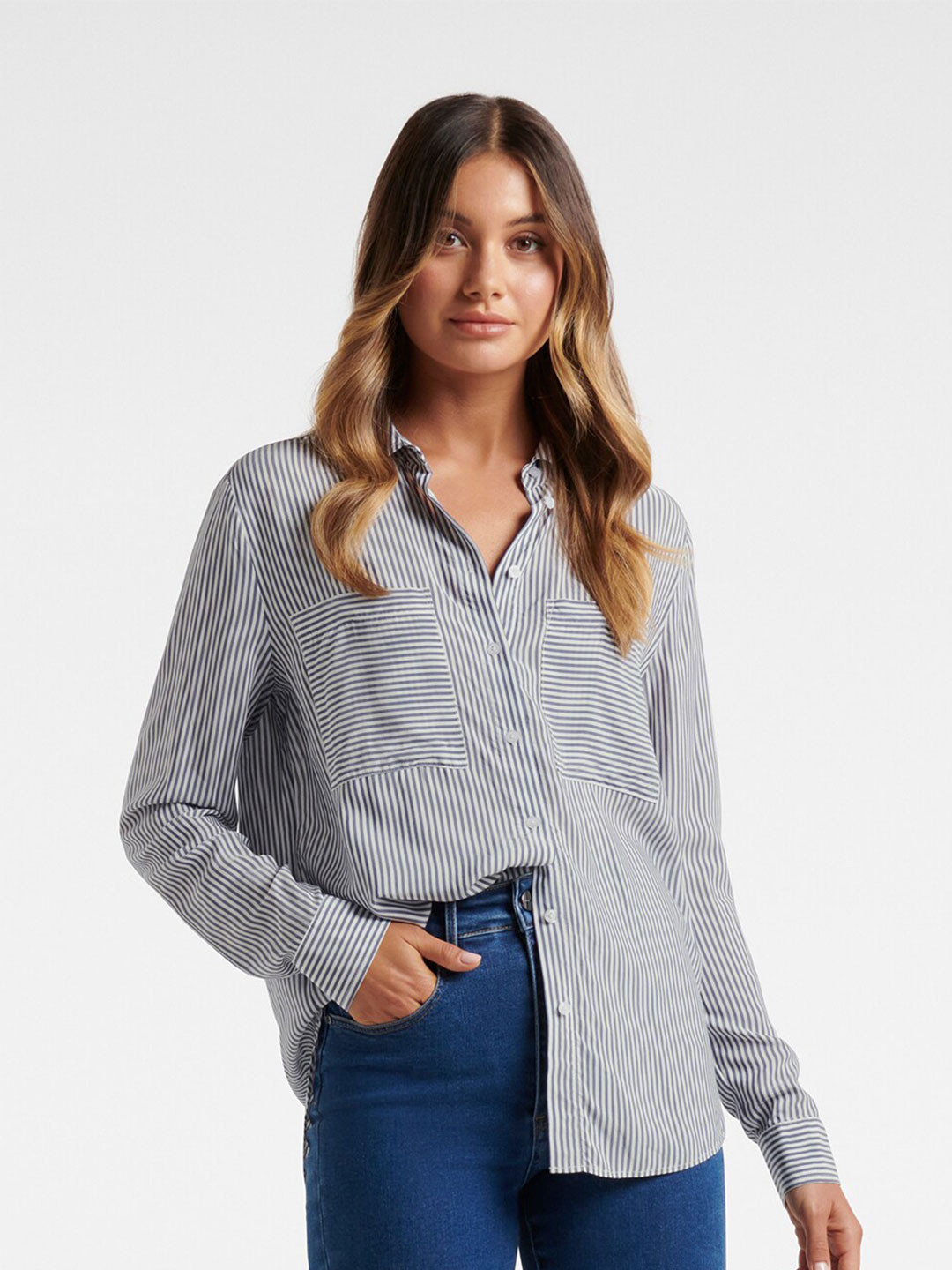 Buy Forever New Women Grey Striped Formal Shirt Shirts for Women — free download