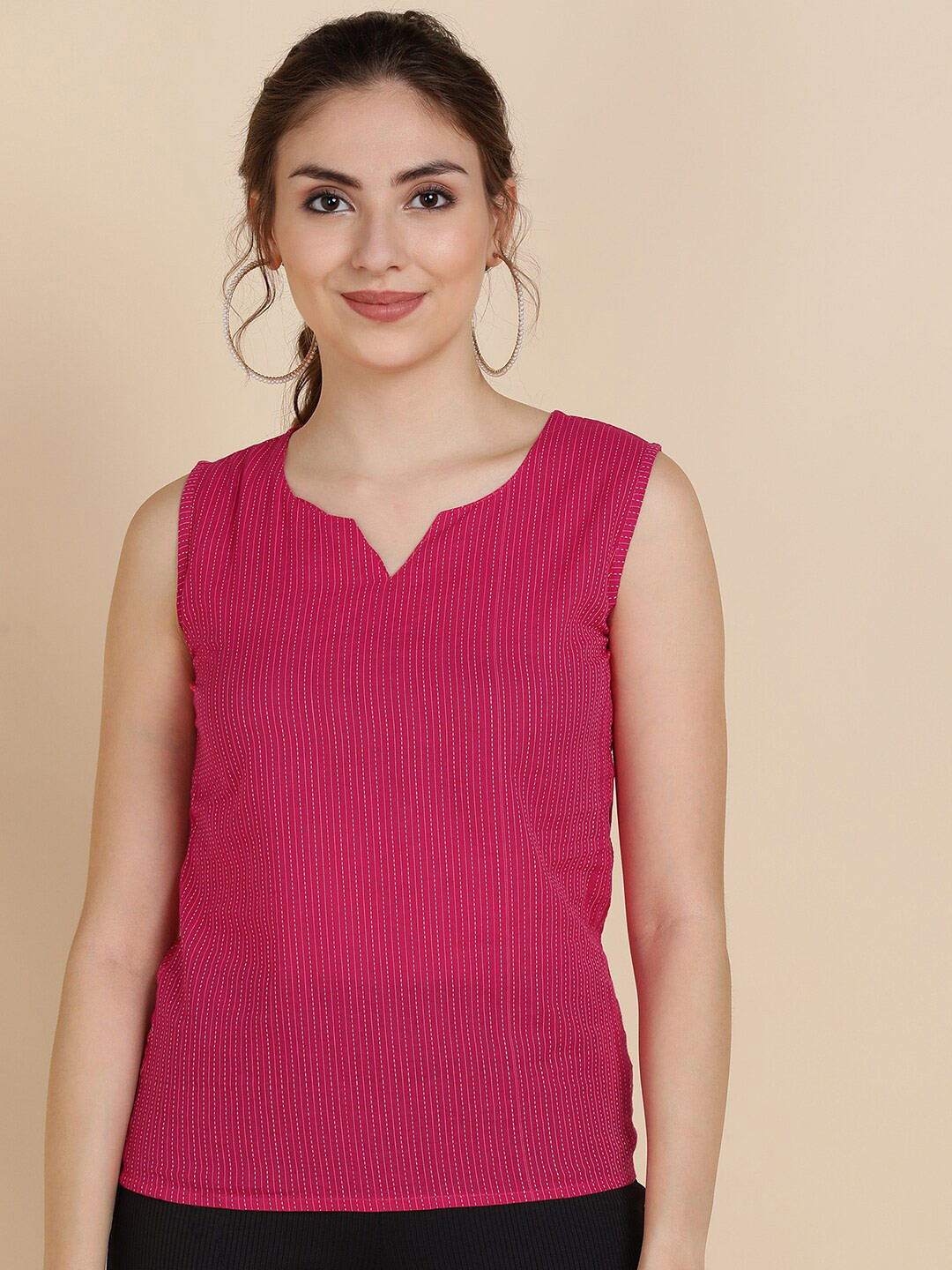 Buy Sangria Women Pink Solid Sleeveless Pure Cotton Top Tops for
