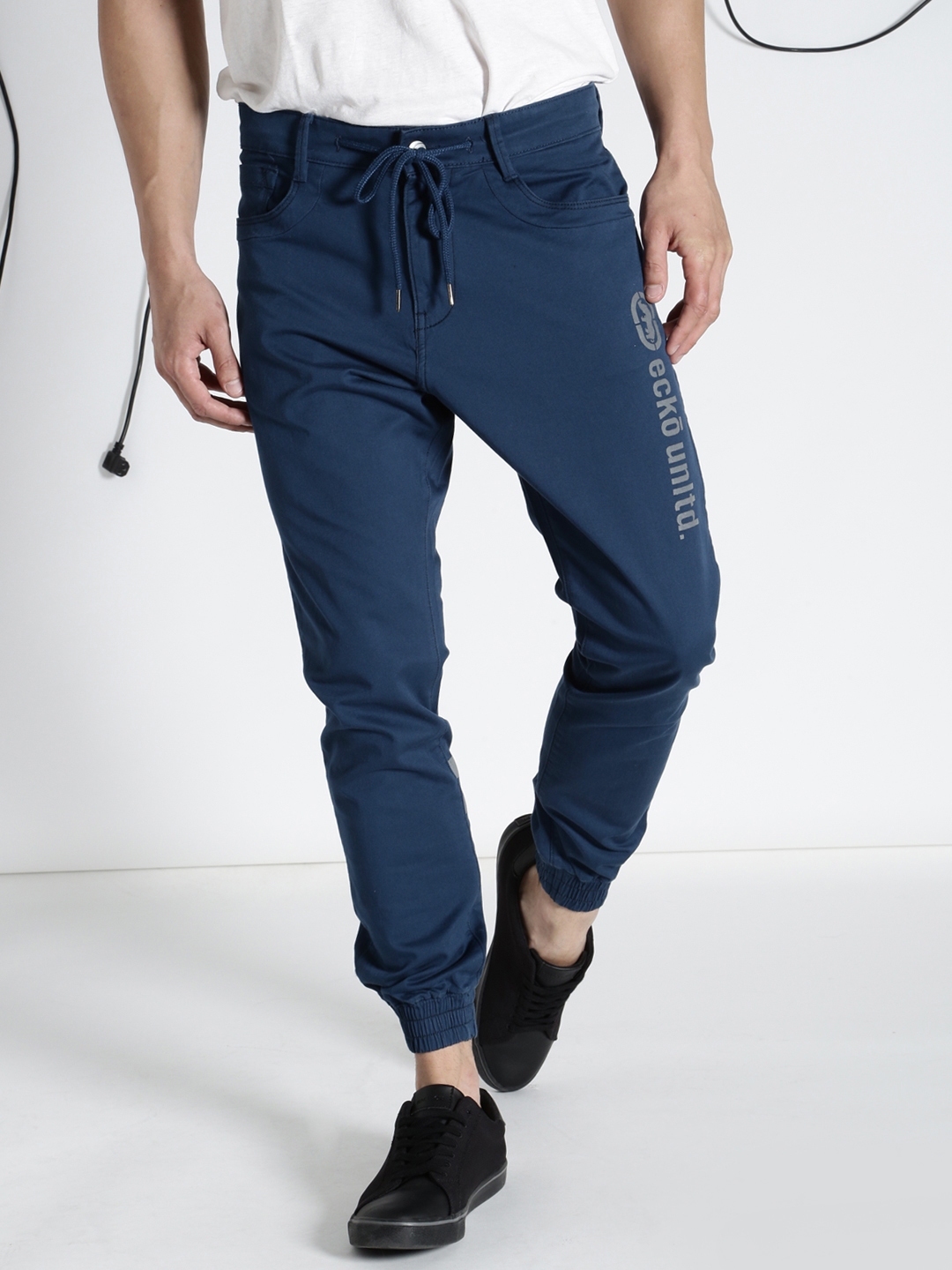 Buy Ecko Unltd Men Blue Regular Fit Solid Jogger Trousers - Trousers ...