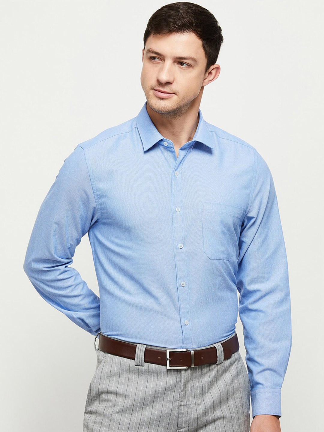 Buy Max Men Blue Textured Regular Fit Pure Cotton Formal Shirt - Shirts ...