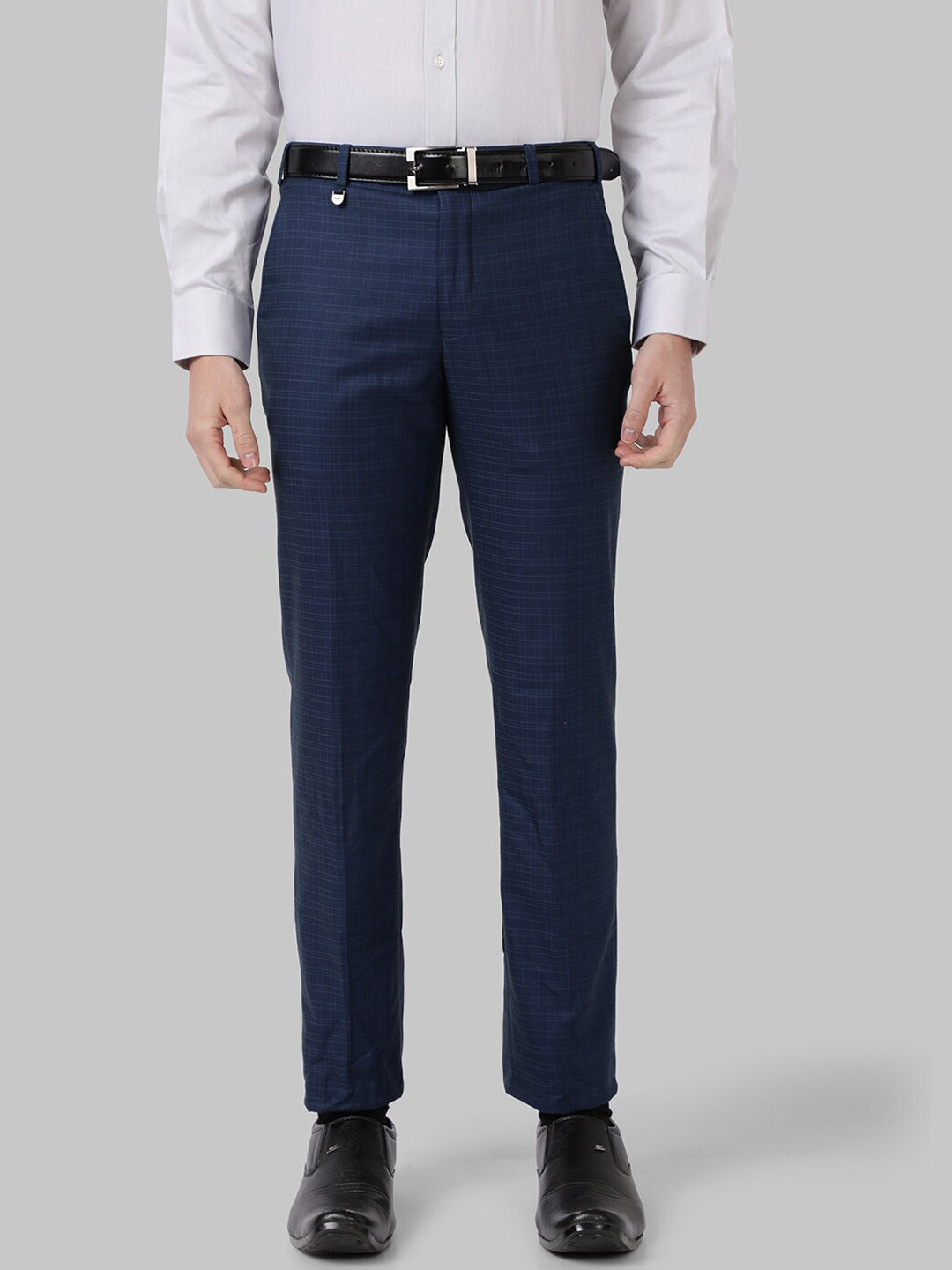 Buy Park Avenue Men Blue Checked Slim Fit Formal Trousers - Trousers ...