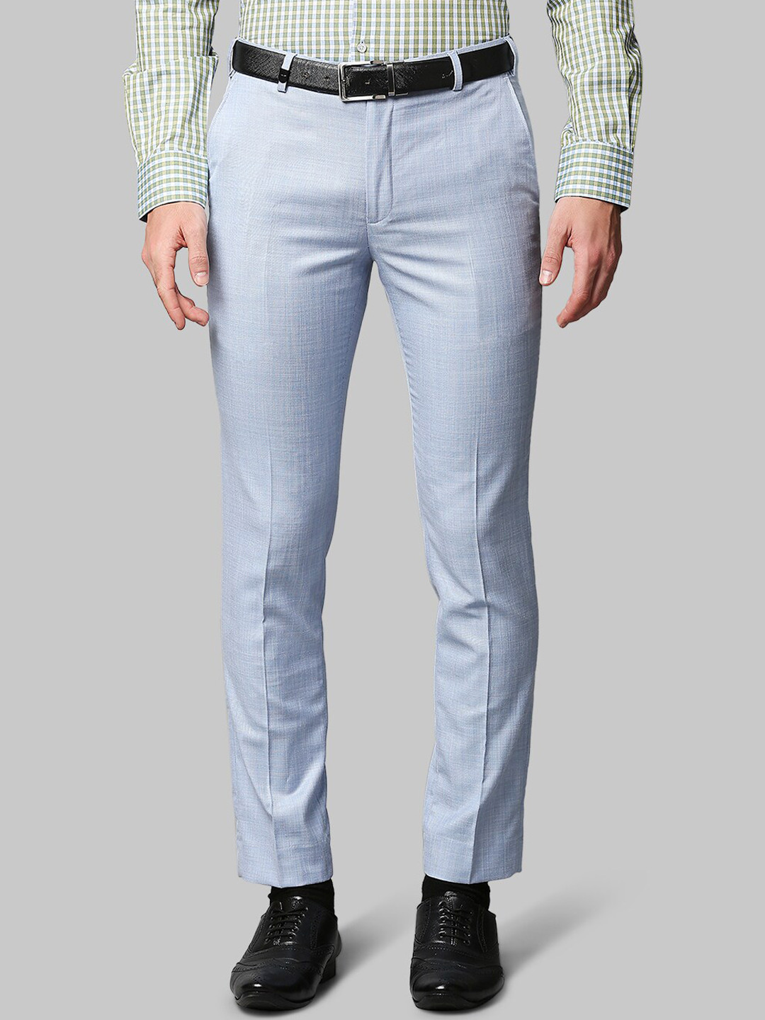 Buy Park Avenue Men Blue Solid Slim Fit Formal Trousers - Trousers for ...