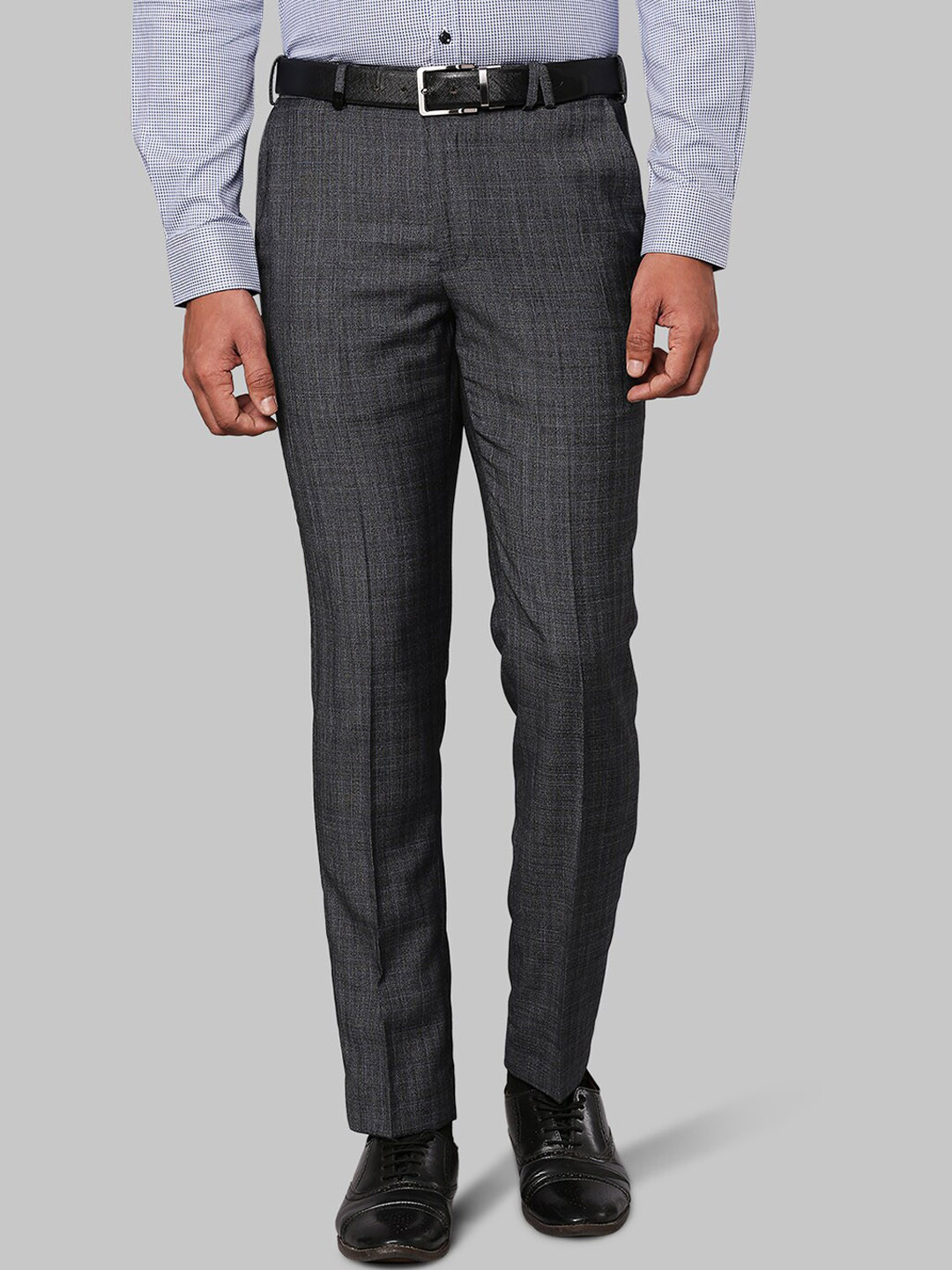 Buy Park Avenue Men Grey Checked Slim Fit Trousers - Trousers for Men ...