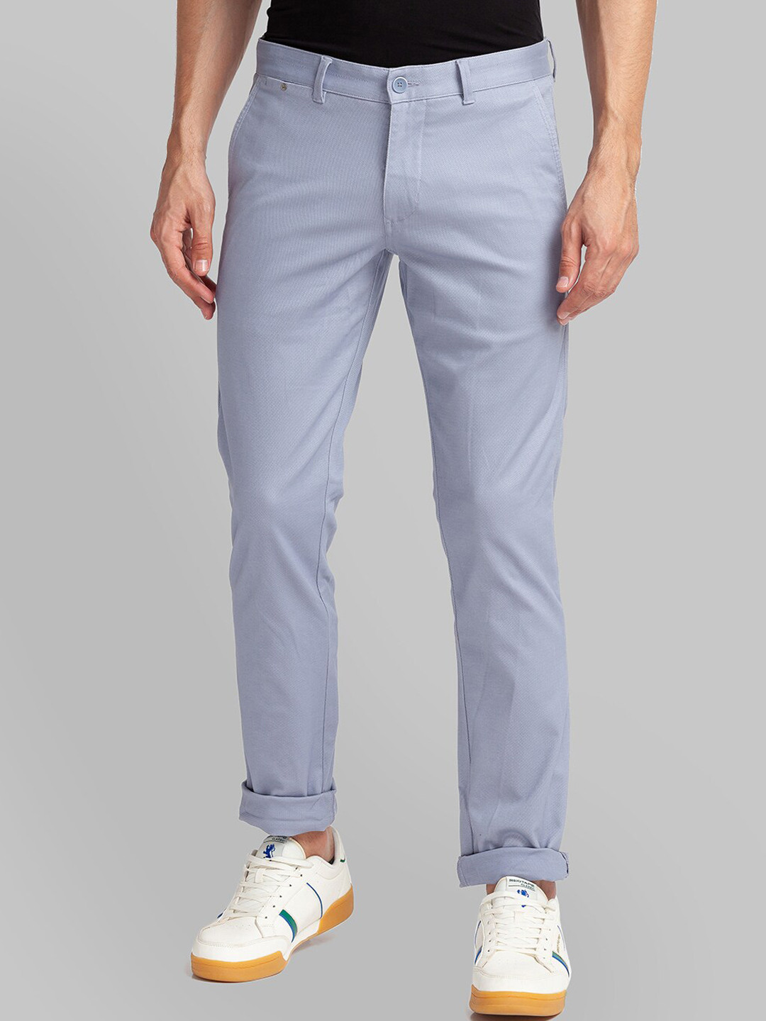 Buy Parx Men Medium Blue Tapered Fit Trousers - Trousers for Men ...