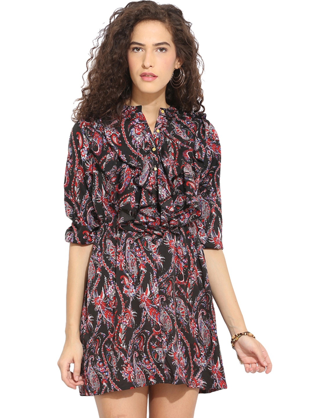 Buy Paprika Women Black & Purple Printed Fit & Flare Dress Dresses