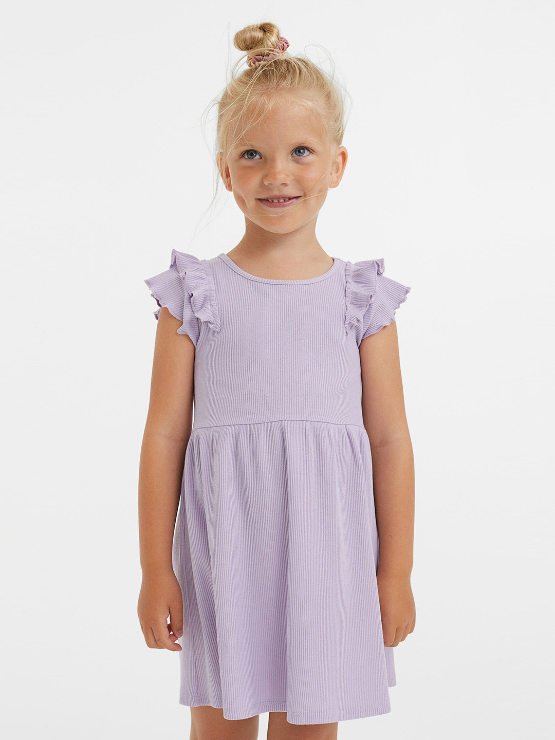 Buy H&M Girls Purple Flutter Sleeved Cotton Dress Dresses for Girls