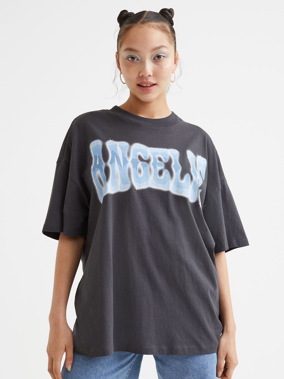 Buy H&M Women Black Oversized Printed T Shirt Tshirts for Women