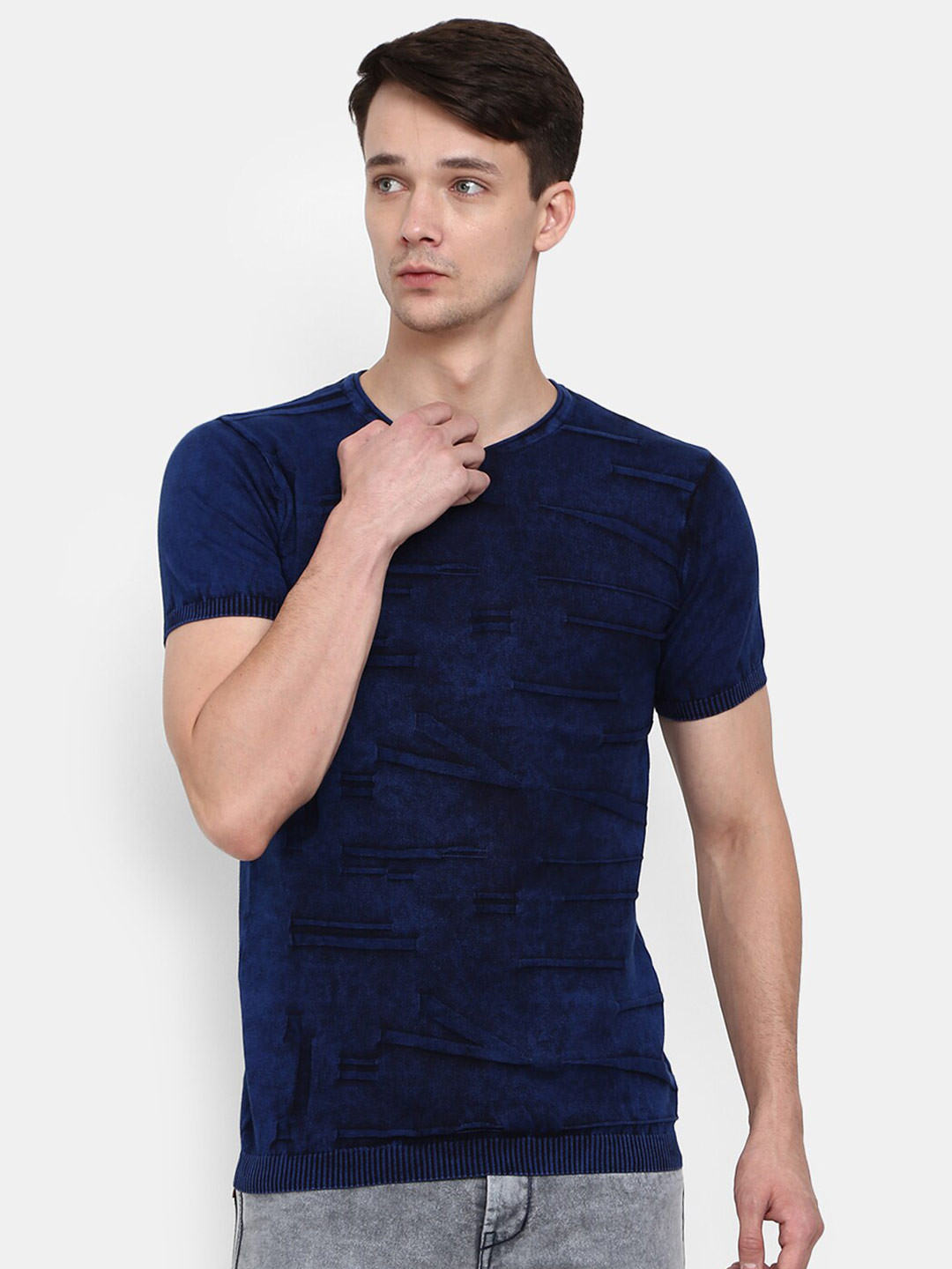Buy V Mart Men Blue Cotton Slim Fit T Shirt Tshirts for Men 19075482