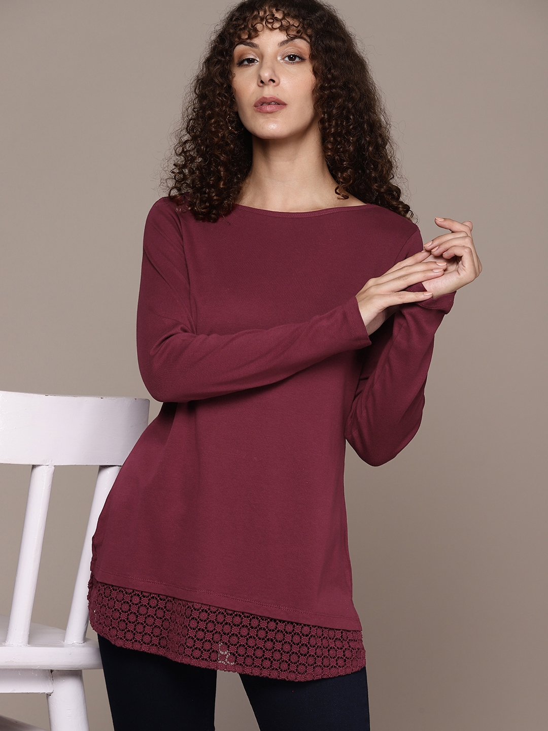 Buy Macy's Karen Scott Pure Cotton Boat Neck Lace Detail Longline Top(00)