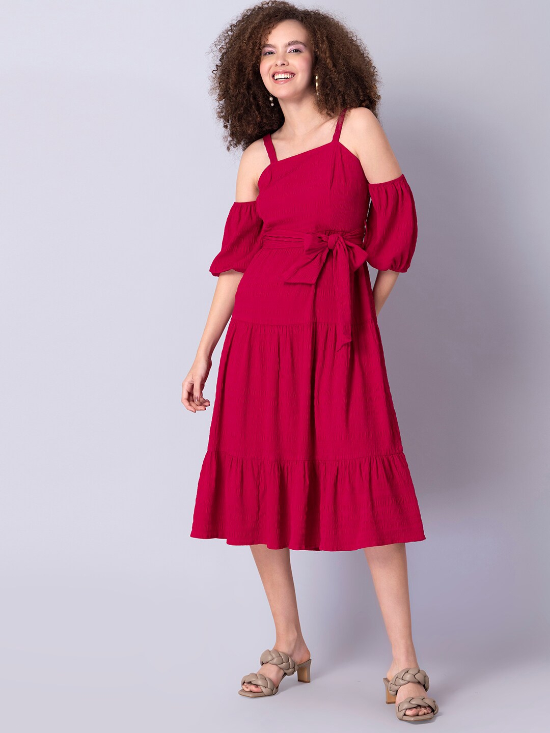 Buy FabAlley Pink Crepe Midi Dress - Dresses for Women 19079550 | Myntra