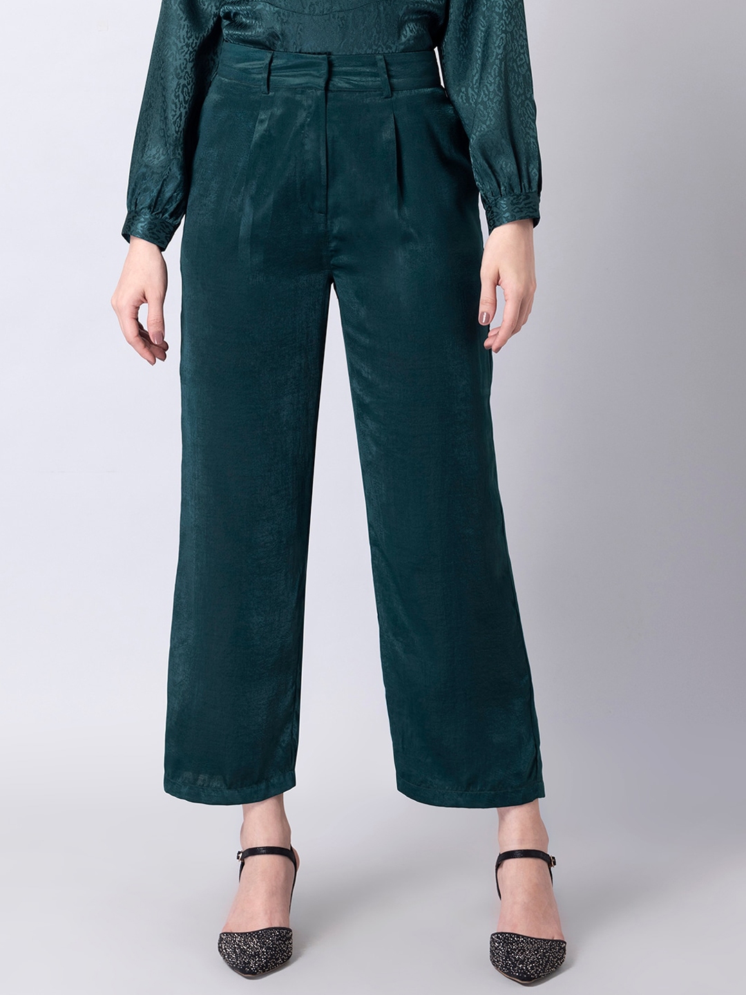 Buy FabAlley Women Green Pleated Trousers - Trousers for Women 19079562 ...