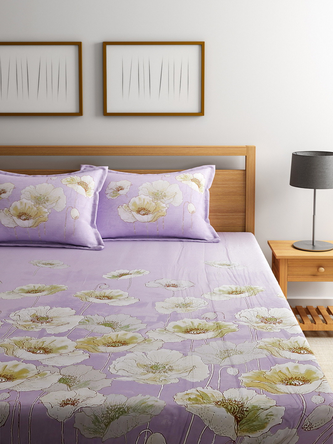 Buy Raymond Home Lavender Tencel 300 TC Fine Double Bedsheet With 2