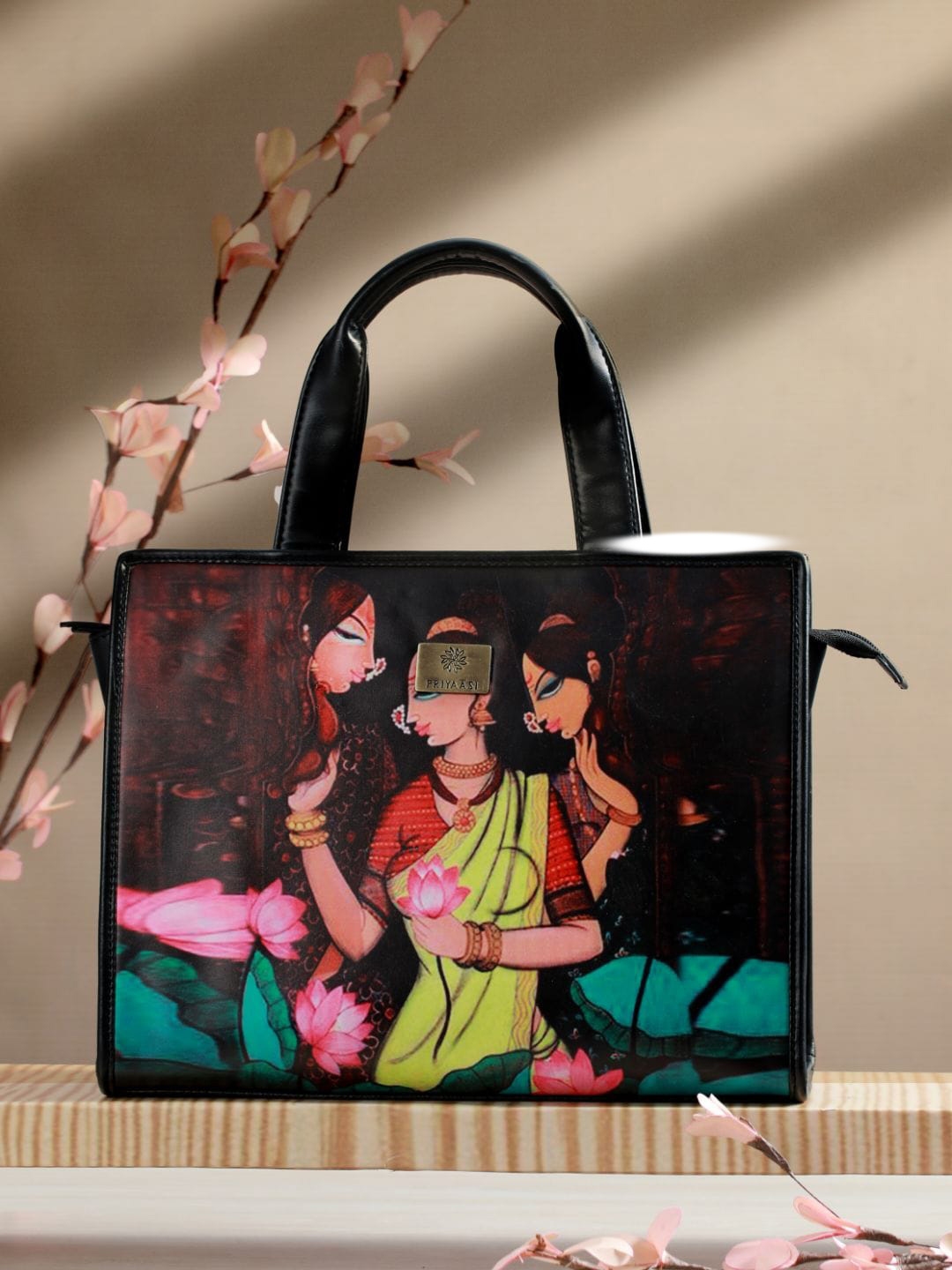 Buy Priyaasi Women's Black Printed PU Structured Tote Bag - Handbags ...