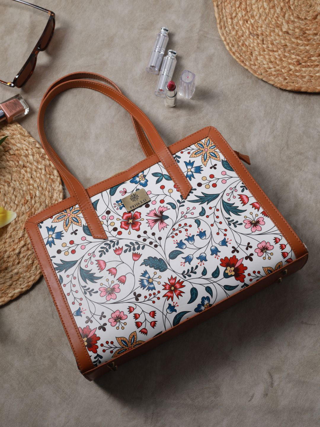 Buy Priyaasi White Floral Printed PU Structured Shoulder Bag Handbags