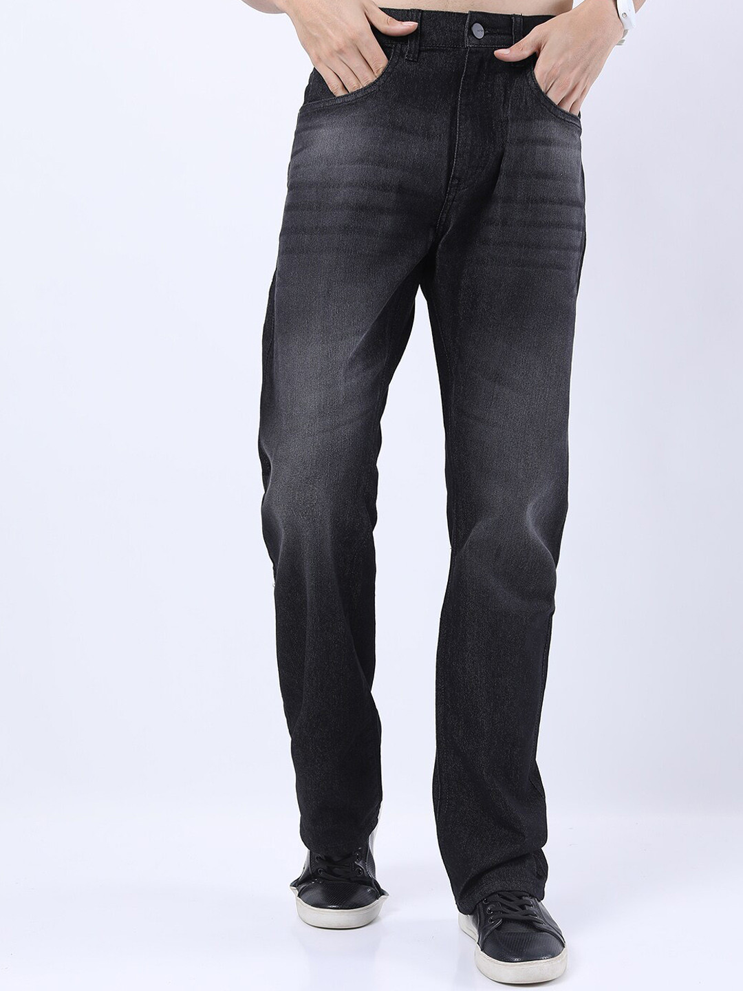 Buy KETCH Men Charcoal Bootcut Mildly Distressed Stretchable Jeans
