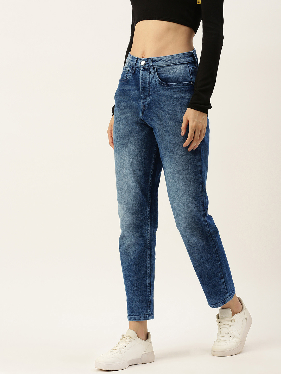 Buy FOREVER 21 Women Blue Heavy Fade Acid Wash Stretchable Jeans