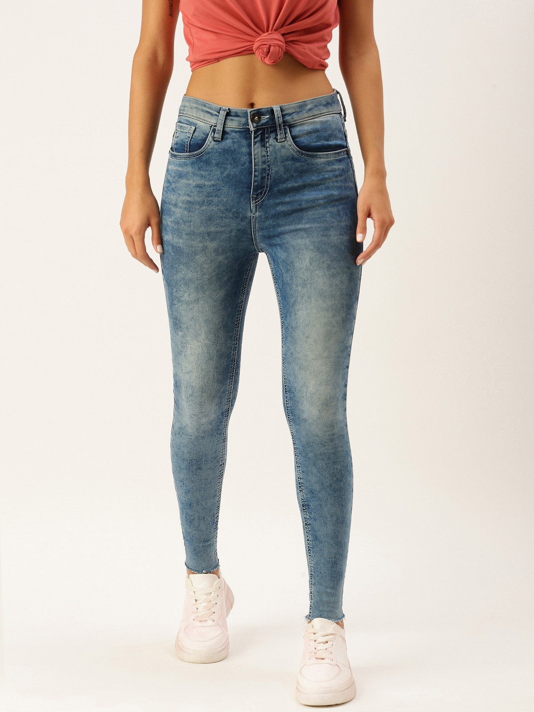 Buy FOREVER 21 Women Blue Acid Wash Heavy Fade Stretchable Jeans