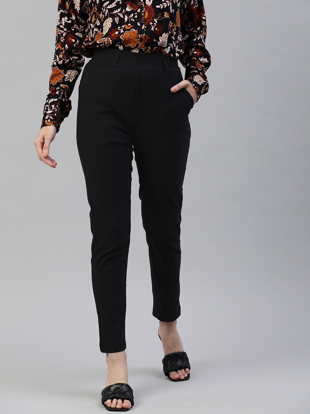 Buy ADBUCKS Women Black Slim Fit High Rise Peg Trousers Trousers for Women 19085130 Myntra