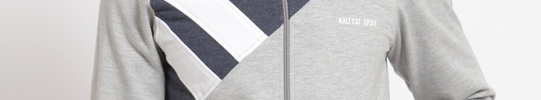 Buy Kalt Men's Grey Full Sleeves Zipper Fleece Colourblocked Hoodie ...