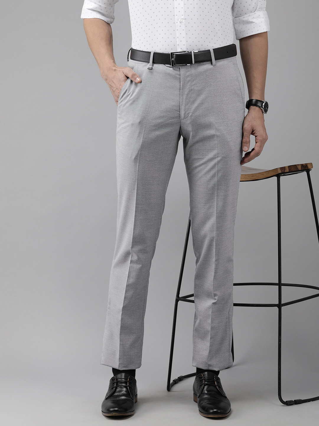 Buy Van Heusen Men Grey Textured Slim Fit Trousers - Trousers for Men ...