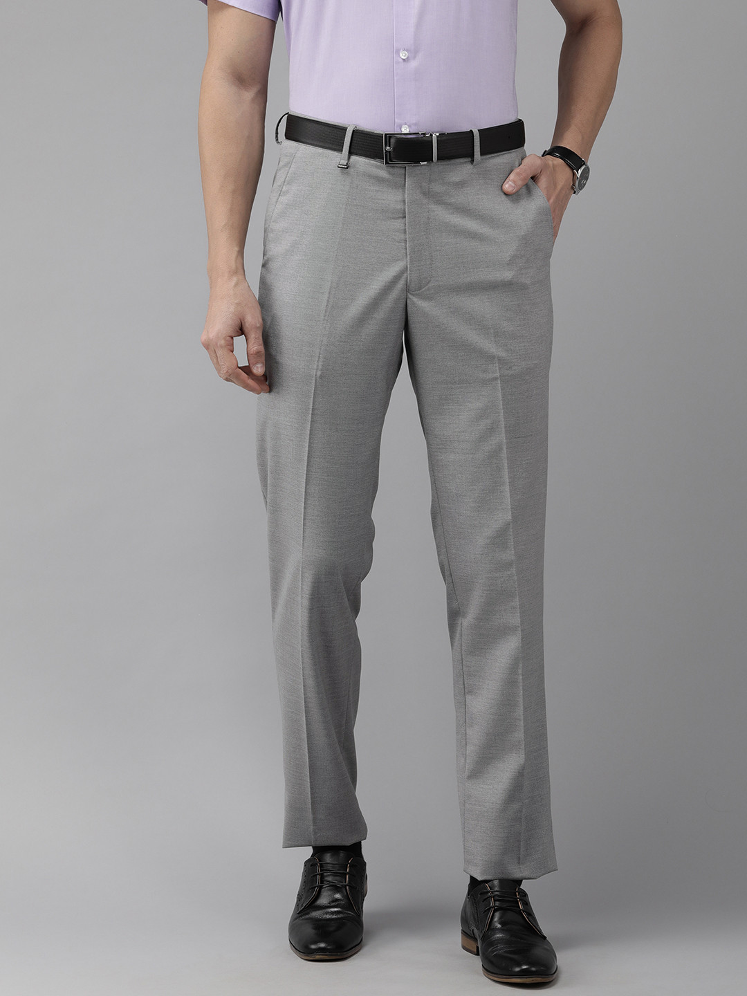 Buy Van Heusen Men Grey Textured Slim Fit Formal Trousers Trousers
