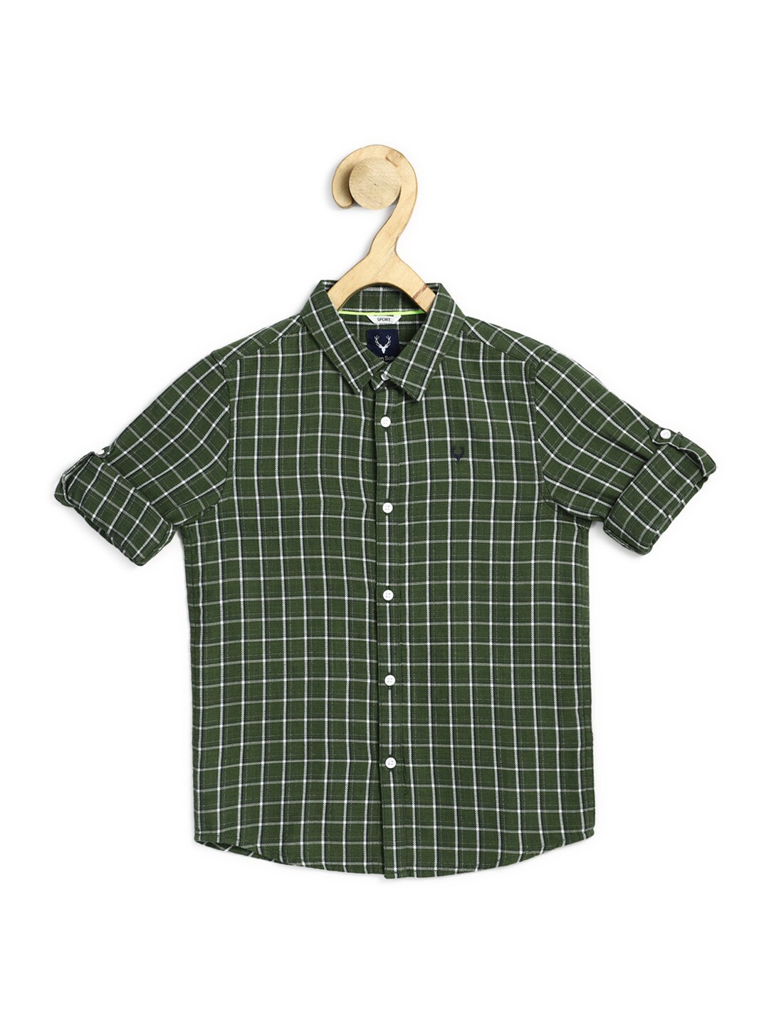 Buy Allen Solly Junior Boys Olive Green Slim Fit Checked Casual Shirt ...