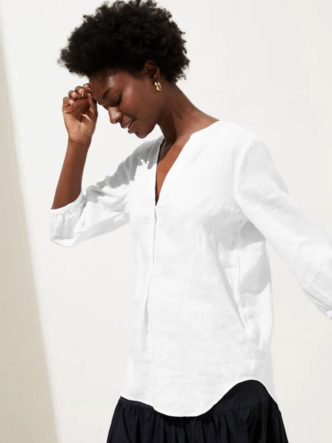Buy Marks & Spencer White Solid Linen Regular Top Tops for Women