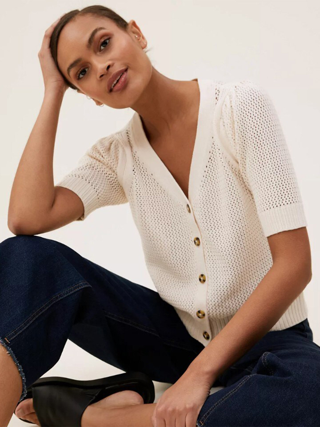 Buy Marks & Spencer Women Cream Cotton Top Tops for Women 19093420