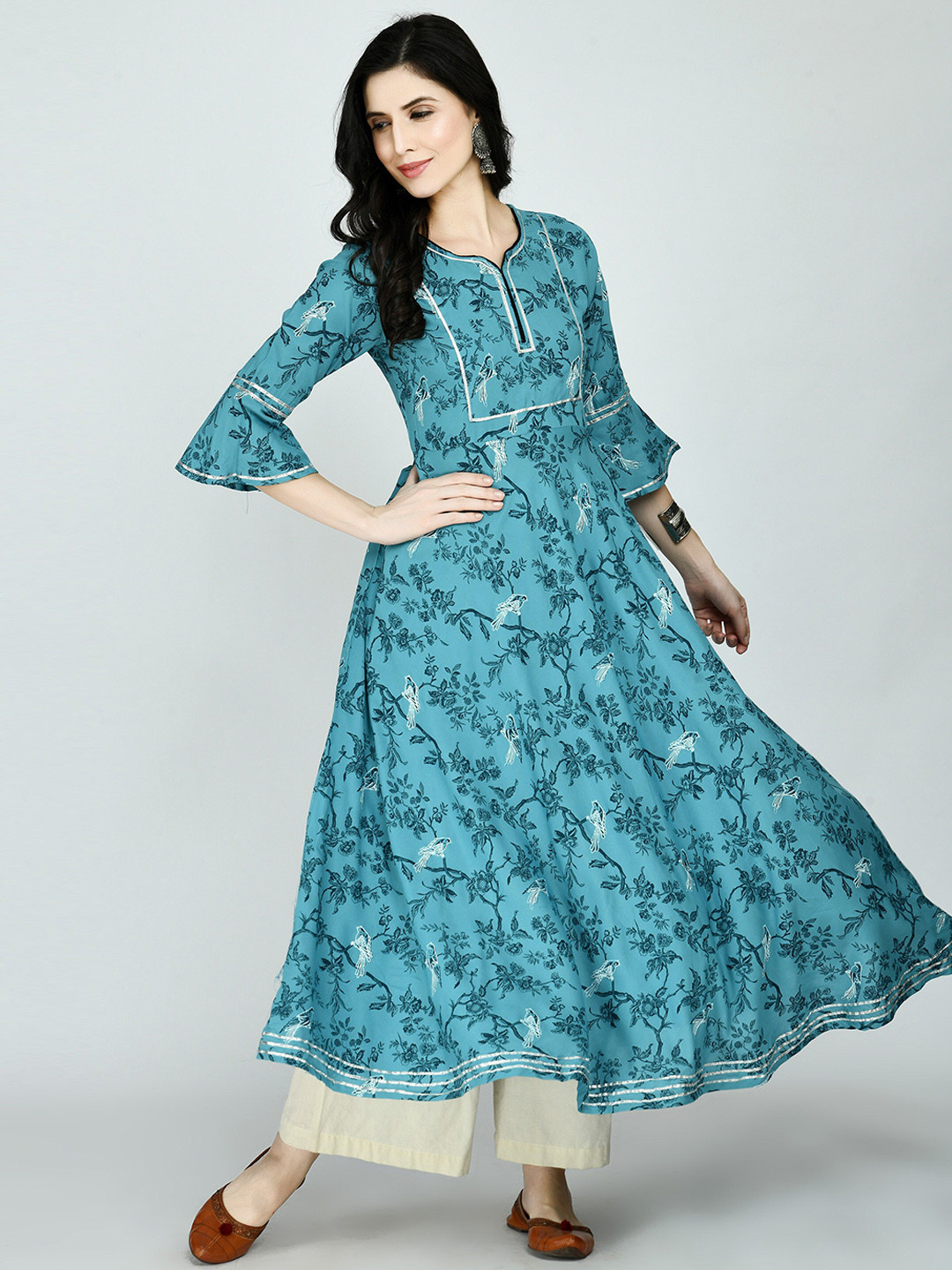 Buy MAFE Women Turquoise Blue Flared Sleeves Kurta Kurtas for Women