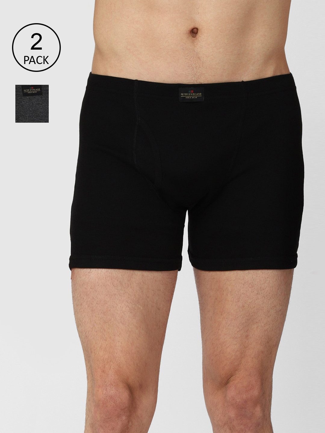 Buy Peter England Men Pack Of 2 Black & Grey Solid Cotton Trunk