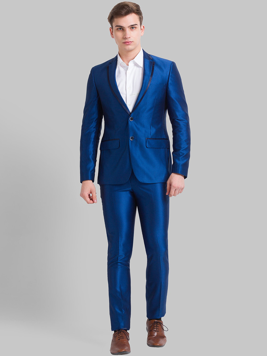 Buy Parx Men Blue Solid Single Breasted Linen 2 Piece Suit Suits for