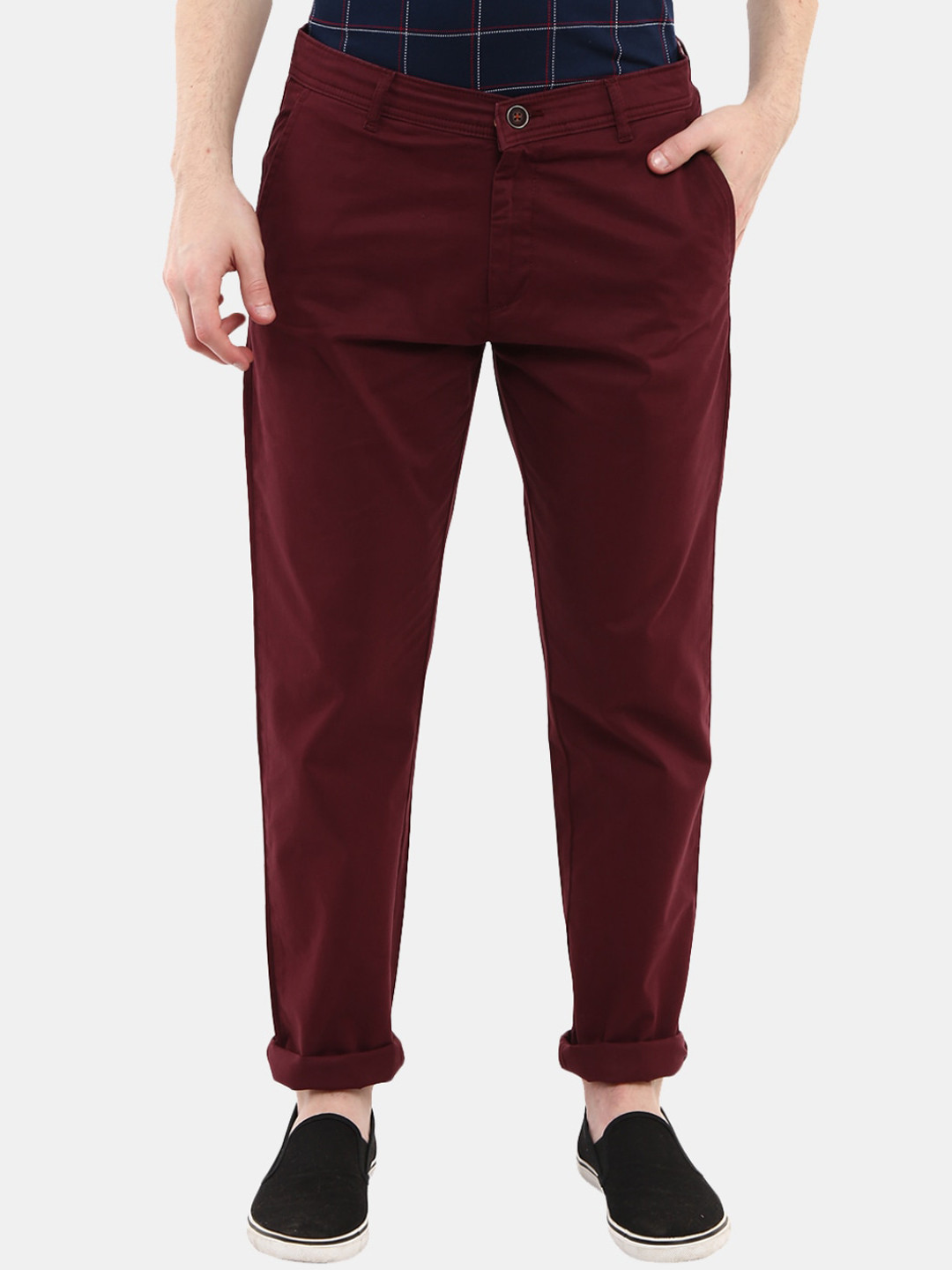 Buy V Mart Men Maroon Solid Classic Slim Fit Trousers Trousers for Men 19099584 Myntra